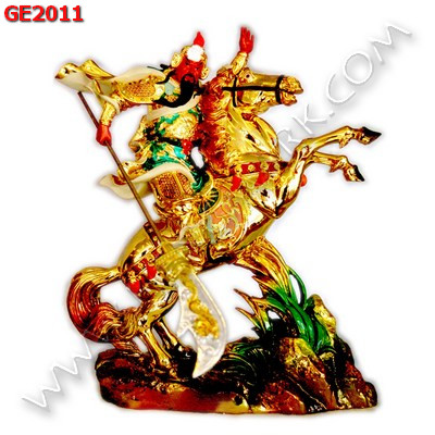 GE2011 เทพกวนอูเสื้อสีทองขี่ม้า  ราคา 4900 บาท http://ww2.hengmark.com/view_product/GE2011.htm