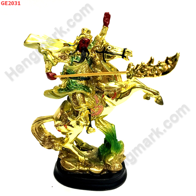 GE2031 เทพกวนอูเสื้อสีทองขี่ม้า ราคา 899 บาท http://ww2.hengmark.com/view_product/GE2031.htm