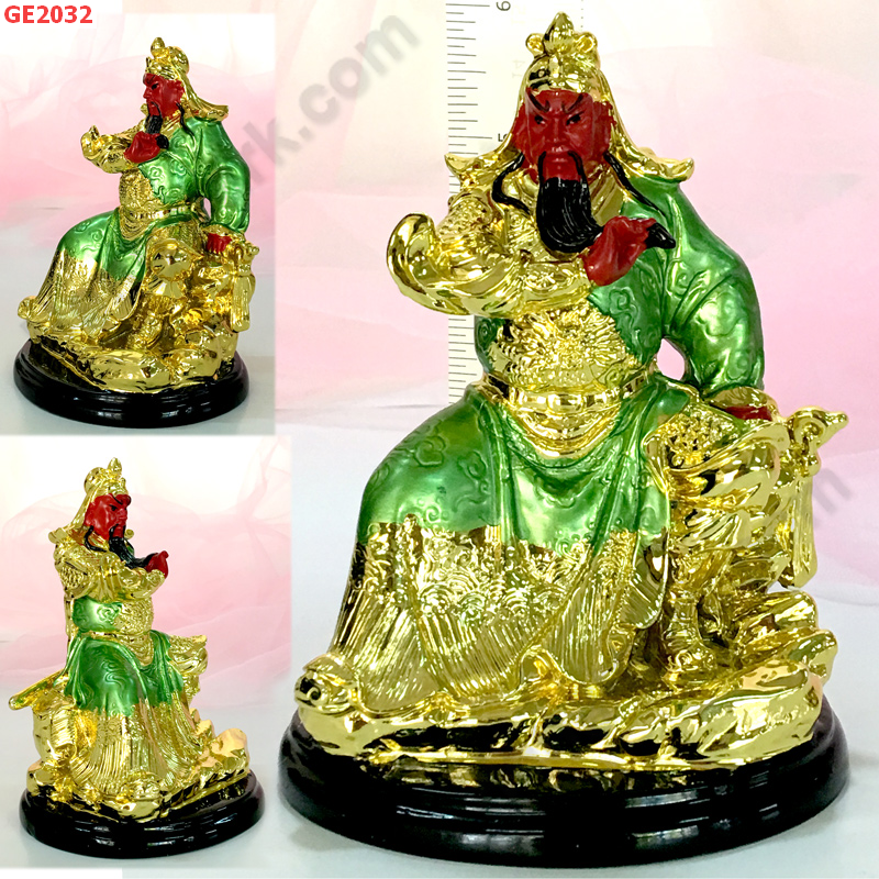 GE2032 เทพกวนอูนั่งจับหนวด เสื้อเขียวเรซิ่นเคลือบทอง ราคา 1200 บาท http://ww2.hengmark.com/view_product/GE2032.htm