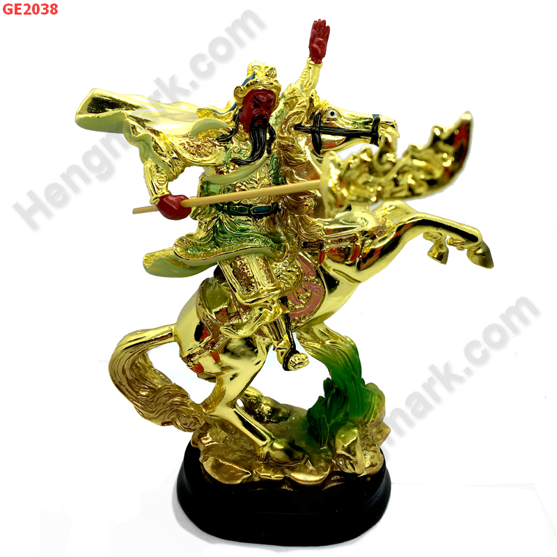 GE2038 เทพกวนอูเสื้อสีทองขี่ม้า ราคา 799 บาท http://ww2.hengmark.com/view_product/GE2038.htm