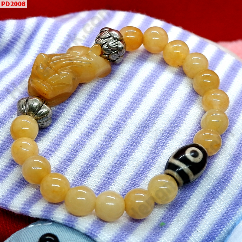 PD2008 สร้อยข้อมือปี่เซียะหยกเหลือง หินDZI ราคา 299 บาท http://ww2.hengmark.com/view_product/PD2008.htm