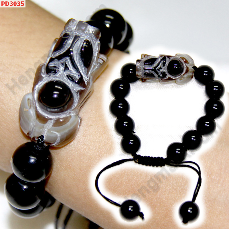 PD3035 สร้อยข้อมือปี่เซียะหินอะเกตดำ แบบเชือก ราคา 399 บาท http://ww2.hengmark.com/view_product/PD3035.htm