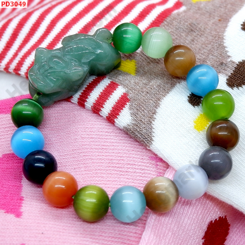 PD3049  สร้อยข้อมือปี่เซียะหยกเขียว+ลูกแก้วตาแมว ราคา 399 บาท http://ww2.hengmark.com/view_product/PD3049.htm