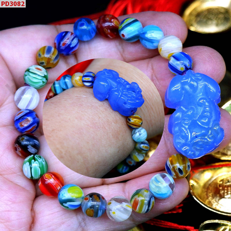 PD3082 สร้อยข้อมือปี่เซียะหินสีฟ้า+หินลายแฟนซี ราคา 399 บาท http://ww2.hengmark.com/view_product/PD3082.htm