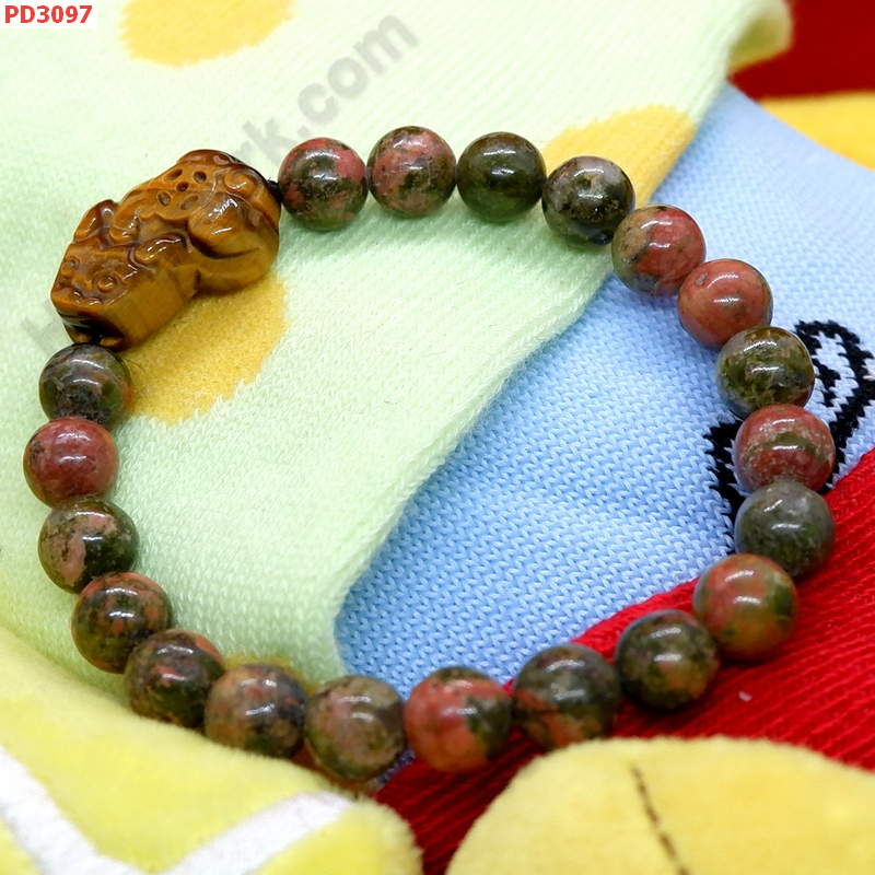 PD3097 สร้อยข้อมือปี่เซียะหินไทเกอร์อาย+ยูนาไค้ท์ ราคา 369 บาท http://ww2.hengmark.com/view_product/PD3097.htm