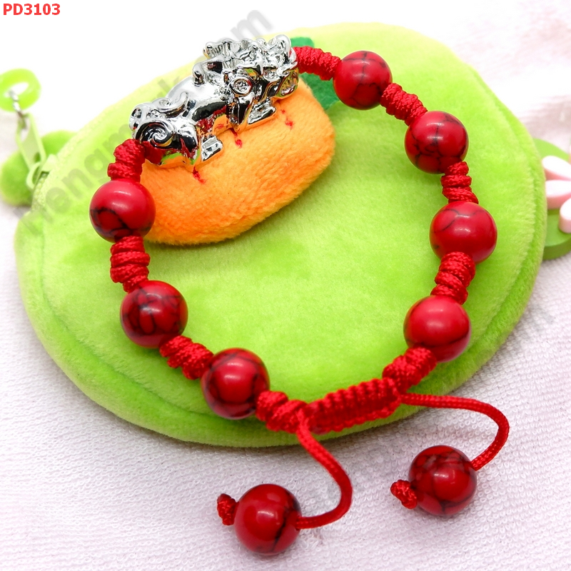 PD3103 สร้อยข้อมือปี่เซียะสีเงิน+หินสีแดง ราคา 349 บาท http://ww2.hengmark.com/view_product/PD3103.htm