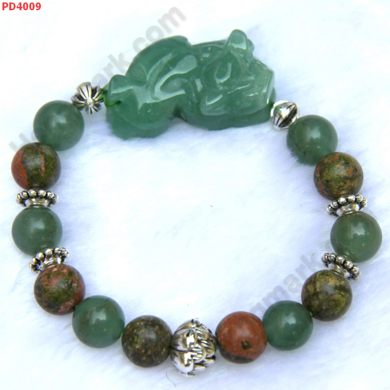 PD4009 สร้อยข้อมือปี่เซียะหยกเขียว+หินยูนาไค้ท์ ราคา 449 บาท http://ww2.hengmark.com/view_product/PD4009.htm