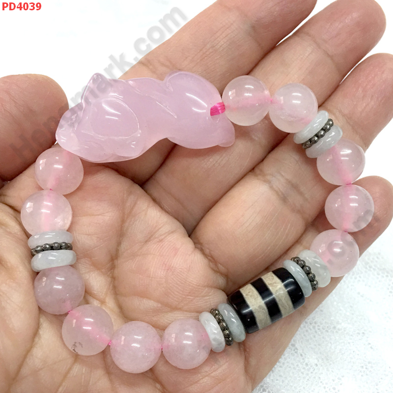 PD4039 สร้อยข้อมือปี่เซียะหินสีชมพู+DZI ราคา 449 บาท http://ww2.hengmark.com/view_product/PD4039.htm