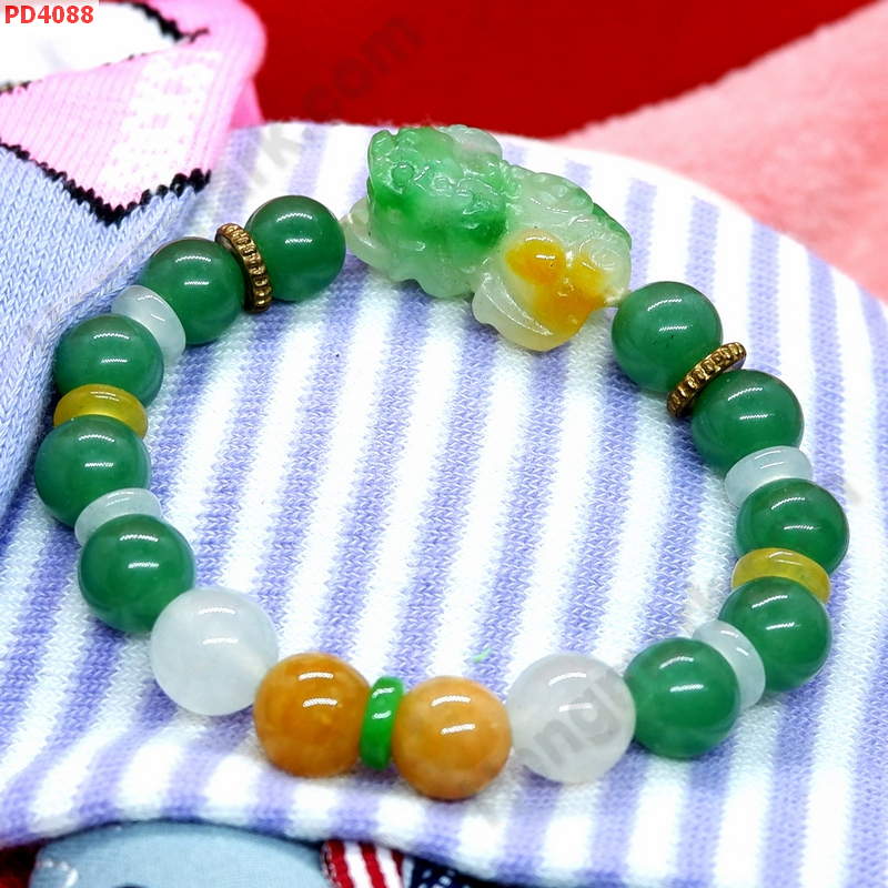 PD4088 สร้อยข้อมือปี่เซียะหินหยกเขียวขาวเหลือง ราคา 489 บาท http://ww2.hengmark.com/view_product/PD4088.htm