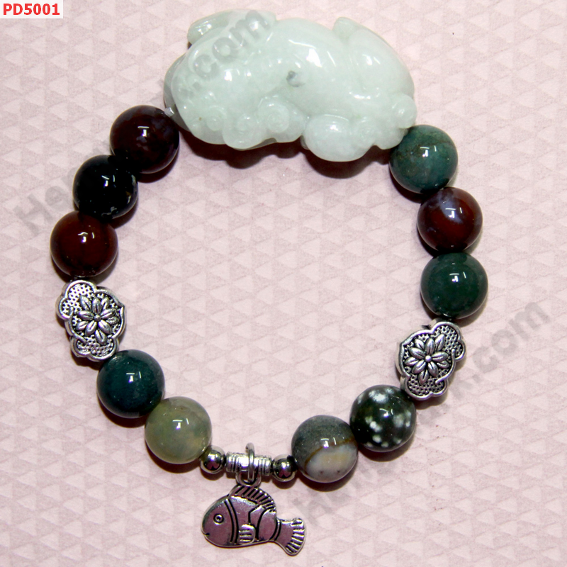PD5001 สร้อยข้อมือปี่เซียะหยกขาวอมเขียว ราคา 599 บาท http://ww2.hengmark.com/view_product/PD5001.htm
