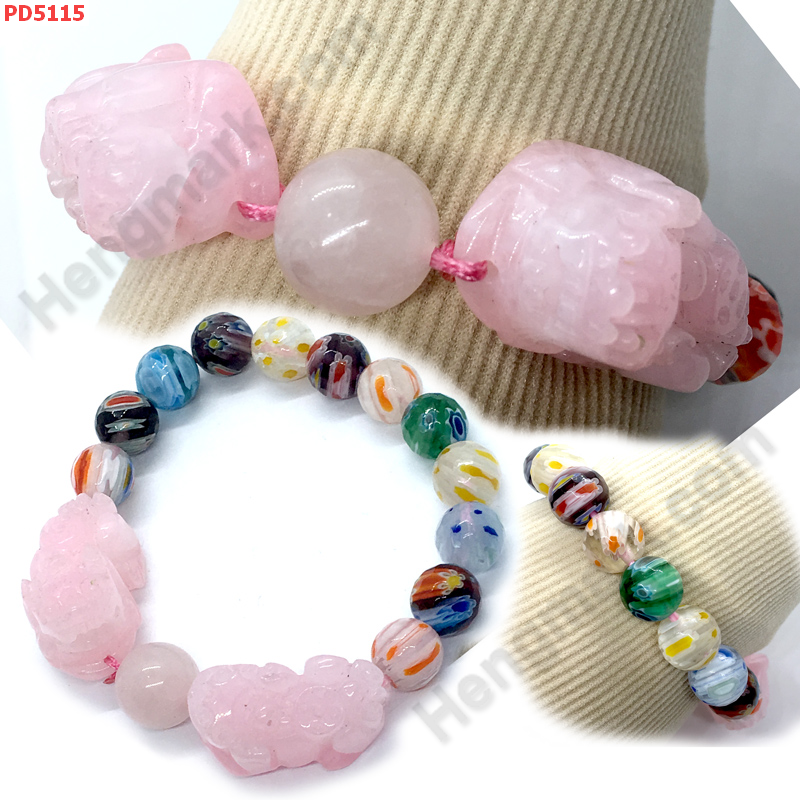 PD5115 สร้อยข้อมือปี่เซียะคู่หินสีชมพู+หินลายแฟนซี ราคา 599 บาท http://ww2.hengmark.com/view_product/PD5115.htm