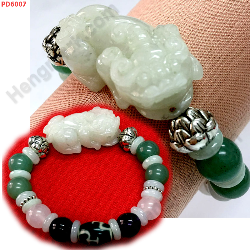 PD6007 สร้อยข้อมือ ปีเซียะหยกขาว+DZI1 เม็ด ราคา 629 บาท http://ww2.hengmark.com/view_product/PD6007.htm
