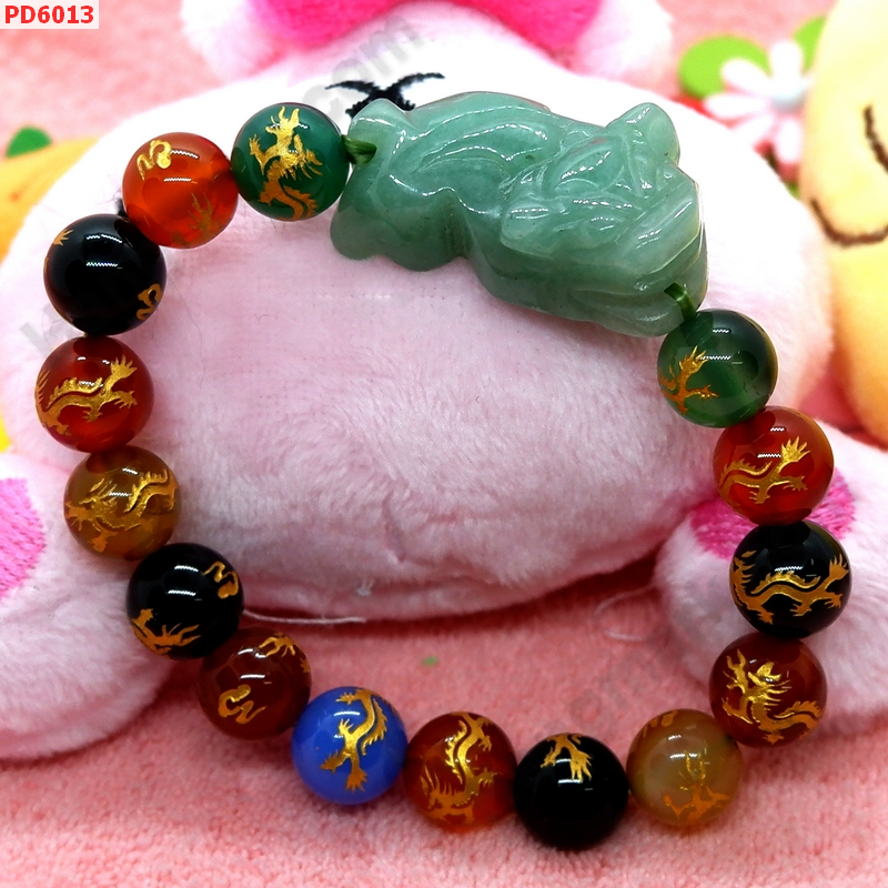 PD6013  สร้อยข้อมือปี่เซียะหยกเขียว+อะเกต7สี ราคา 669 บาท http://ww2.hengmark.com/view_product/PD6013.htm