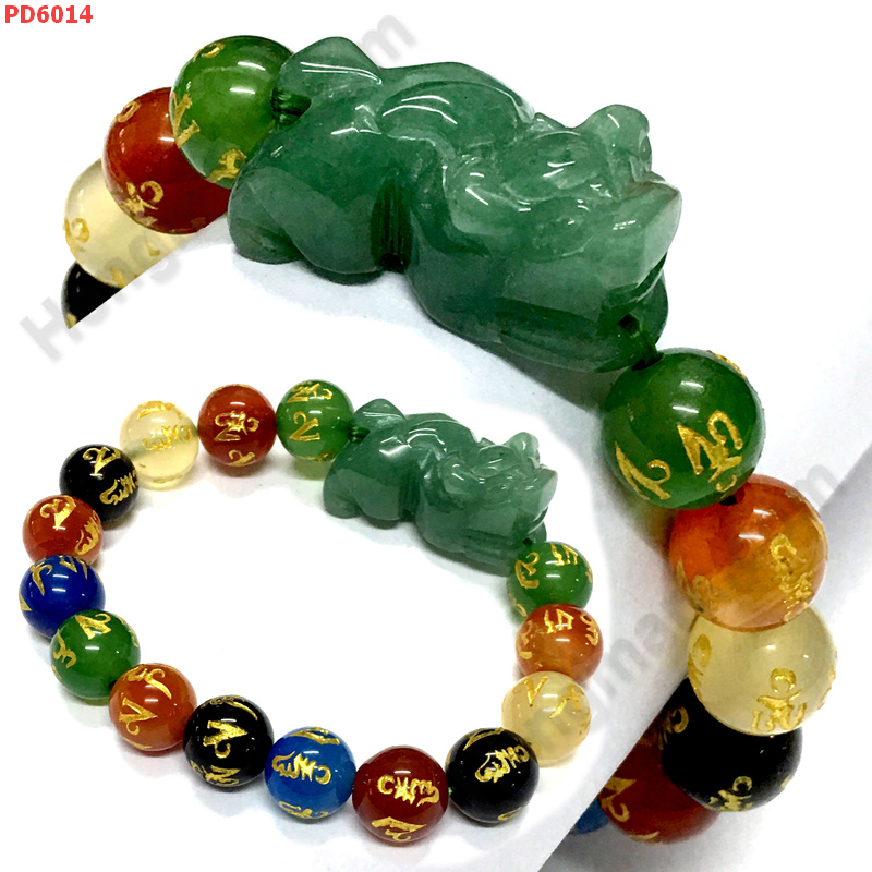 PD6014  สร้อยข้อมือปี่เซียะหยกเขียว+อะเกต7สี ราคา 669 บาท http://ww2.hengmark.com/view_product/PD6014.htm