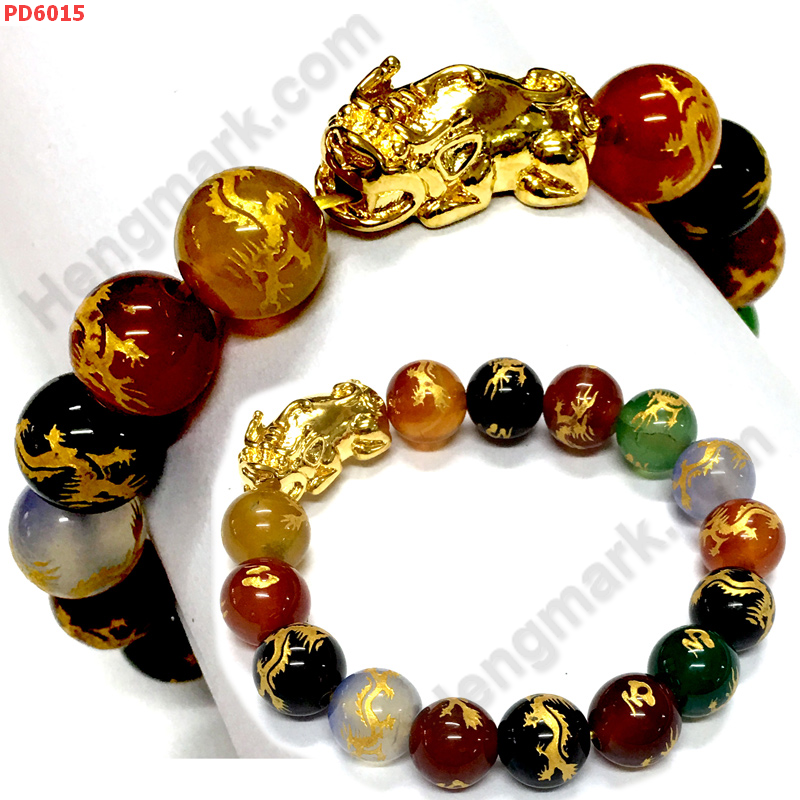 PD6015  สร้อยข้อมือปี่เซียะทอง+อะเกต7สี ราคา 669 บาท http://ww2.hengmark.com/view_product/PD6015.htm