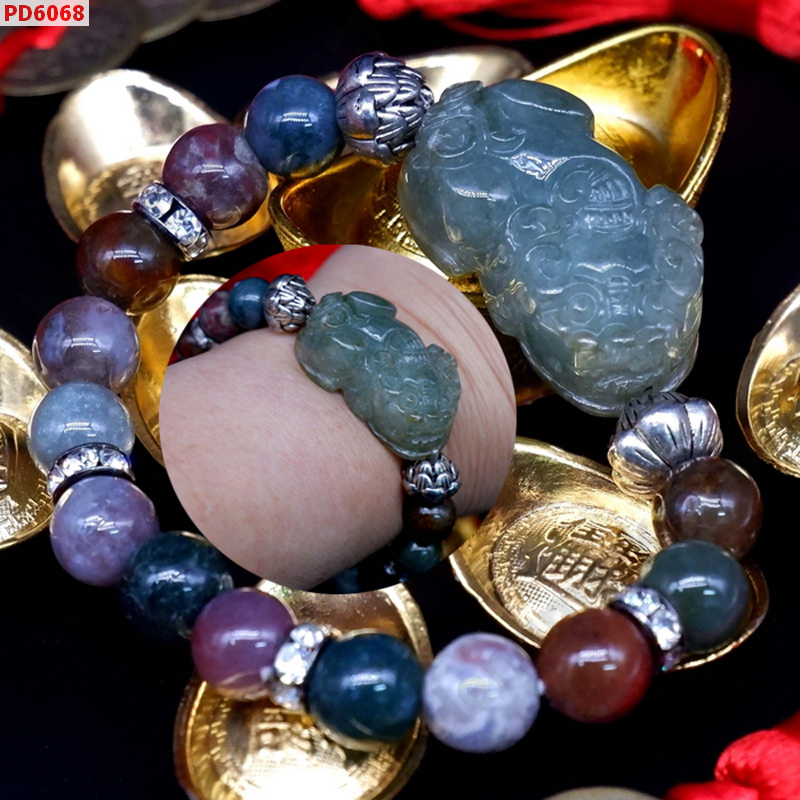 PD6068 สร้อยข้อมือปี่เซียะหยกเขียวเทาเกรดA ราคา 699 บาท http://ww2.hengmark.com/view_product/PD6068.htm