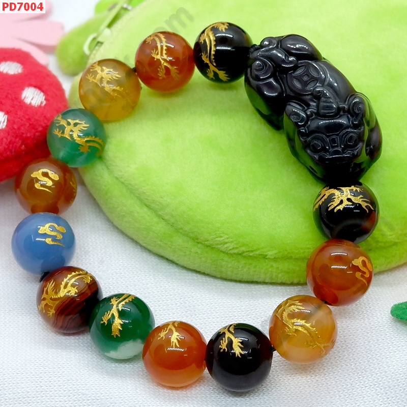 PD7004  สร้อยข้อมือปี่เซียะอะเกตดำ+อะเกต7สี ราคา 789 บาท http://ww2.hengmark.com/view_product/PD7004.htm
