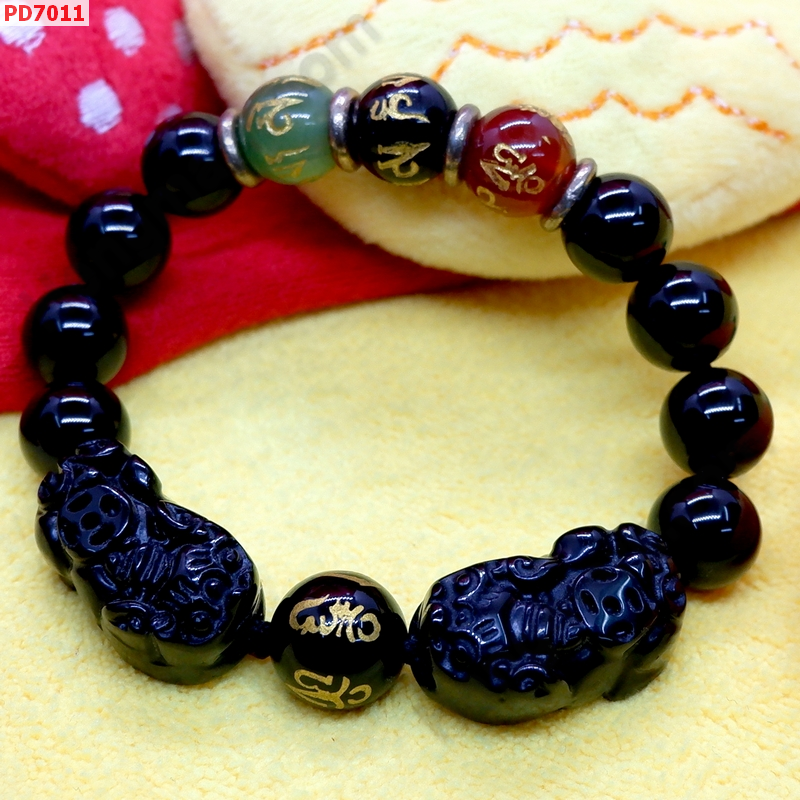 PD7011 สร้อยข้อมือปี่เซียะคู่หินอ๊อบซิเดียน+คาถาทิเบต ราคา 759 บาท http://ww2.hengmark.com/view_product/PD7011.htm