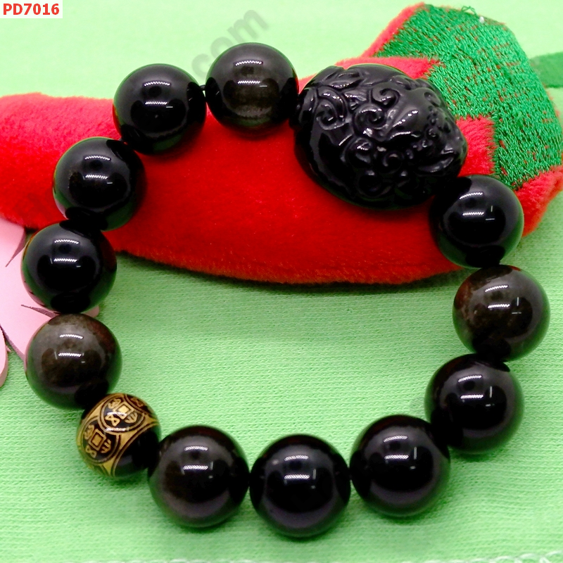 PD7016 สร้อยข้อมือปี่เซียะหินอ๊อบซิเดียนแบบกลม ราคา 759 บาท http://ww2.hengmark.com/view_product/PD7016.htm