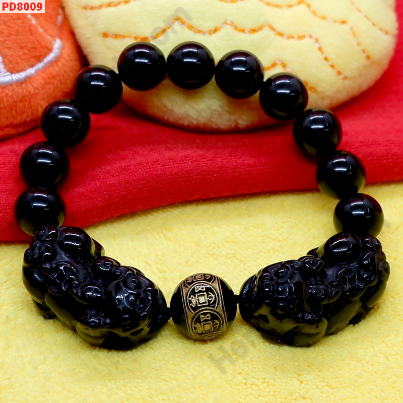 PD8009 สร้อยข้อมือปี่เซียะคู่หินอ๊อบซิเดียน ราคา 899 บาท http://ww2.hengmark.com/view_product/PD8009.htm