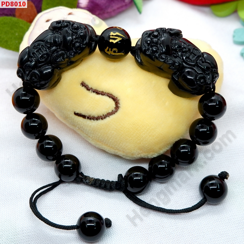 PD8010 สร้อยข้อมือปี่เซียะคู่หินอ๊อบซิเดียนเชือก ราคา 899 บาท http://ww2.hengmark.com/view_product/PD8010.htm