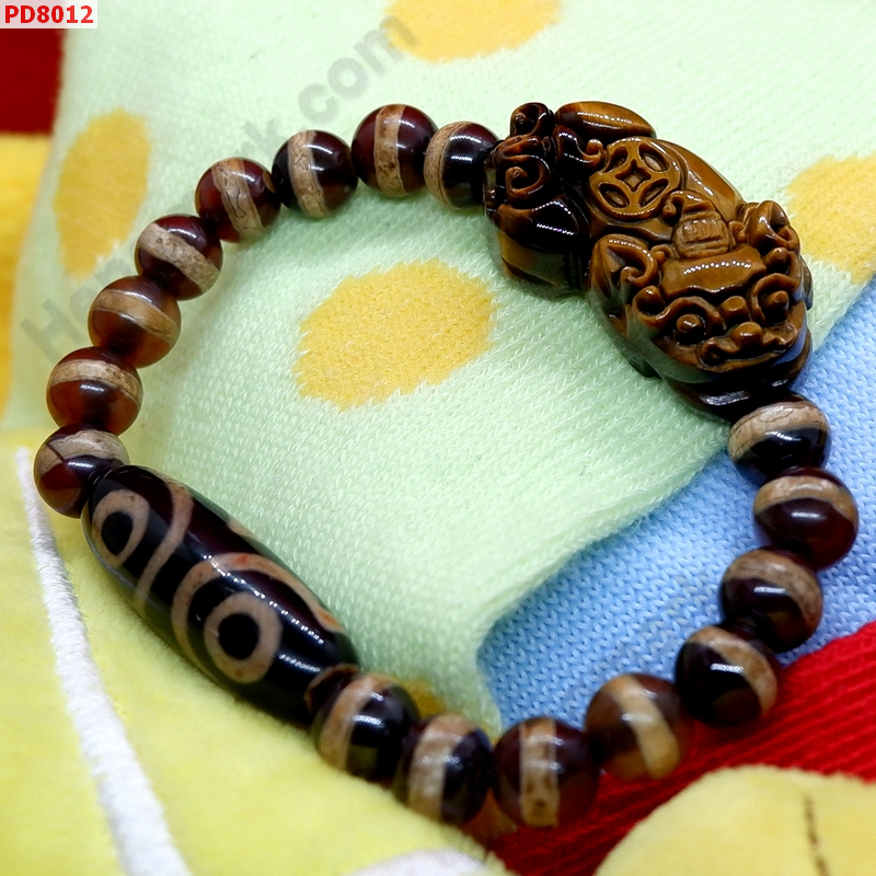 PD8012 สร้อยข้อมือปี่เซียะหินไทเกอร์อาย+DZI ราคา 839 บาท http://ww2.hengmark.com/view_product/PD8012.htm