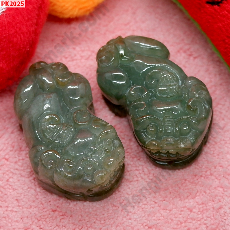 PK2025 ปี่เซียะหยกเขียวเทาเกรดA คู่ ราคา 800 บาท http://ww2.hengmark.com/view_product/PK2025.htm