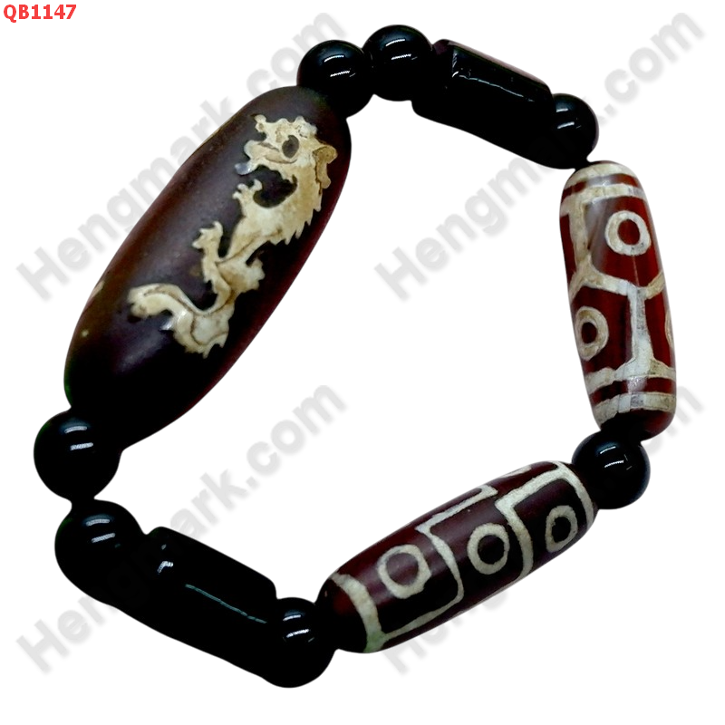QB1147 สร้อยข้อมือหิน DZI ลายมังกรคู่  6 ตา และ 9 ตา ราคา 699 บาท http://ww2.hengmark.com/view_product/QB1147.htm