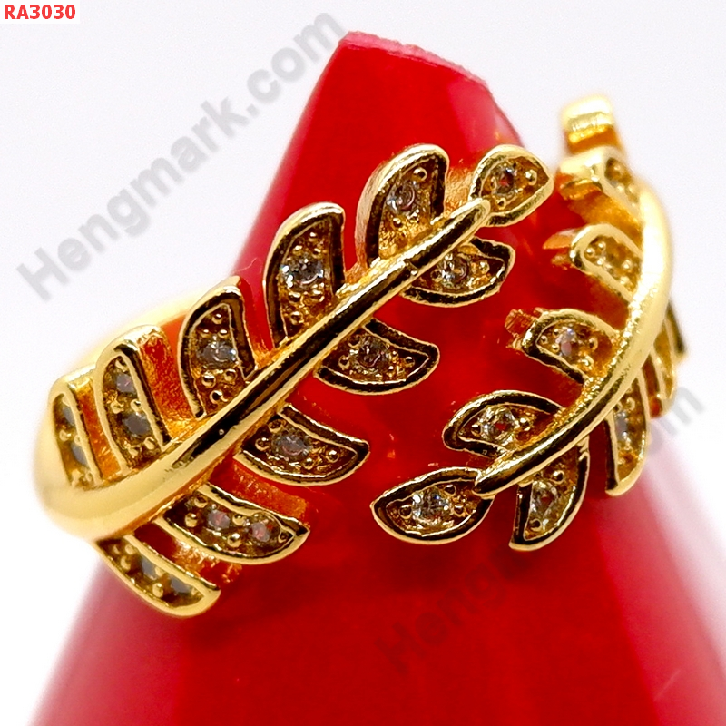 RA3030 แหวนทองเคลือบแก้ว ลายใบไม้ ราคา 199 บาท http://ww2.hengmark.com/view_product/RA3030.htm