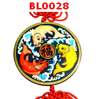 ป้ายมงคล ปลา 3 ตัว พื้นน้ำเงิน