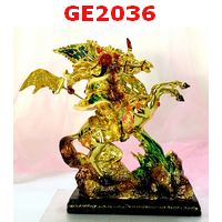 GE2036 : เทพกวนอูขี่ม้า 5ธง เคลือบทอง24K