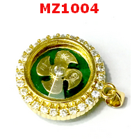 MZ1004 : จี้กังหันสีทอง ฝังพลอย หลังหยกเขียว