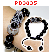 PD3035 : สร้อยข้อมือปี่เซียะหินอะเกตดำ แบบเชือก