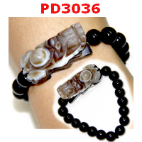 PD3036 : สร้อยข้อมือปี่เซียะหินอะเกตดำ ยางยืด