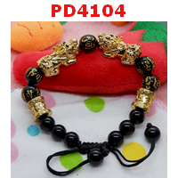 PD4104 : สร้อยข้อมือปี่เซียะคู่สีทอง+คาถาทิเบต