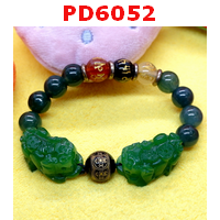 PD6052 : สร้อยข้อมือปี่เซียะคู่ หินสีเขียวสด+คาถาทิเบต