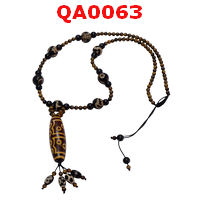 QA0063 : สร้อยคอหินทิเบต 15 ตา ร้อยด้วยหินไทเกอร์อายส์