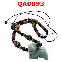 QA0093 : สร้อยคอปี่เซียะหยกขาวอมเขียว+หินทิเบต