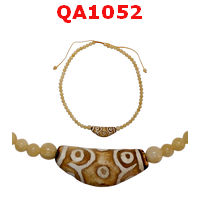 QA1052 : สร้อยคอหินทิเบต ลาย9 ตาร้อยด้วยหยกเหลือง