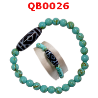 QB0026 : สร้อยข้อมือหินทิเบตลาย 3 ตาเพชร