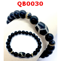 QB0030 : สร้อยข้อมือหินDZI ลายกระดองเต่า+หมอยา