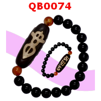QB0074 : สร้อยข้อมือ DZI  ลายปี่เซียะ คาถาธิเบต