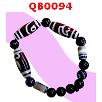 QB0094 : สร้อยข้อมือ DZI 2 ตา ดอกบัวและหรูยี่