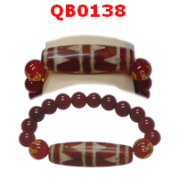 QB0138 : สร้อยข้อมือหินทิเบต  ลายเขี้ยวเสือคู่