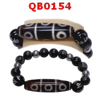 QB0154 : สร้อยข้อมือหินทิเบต  ลาย 8 ตา+คาถาทิเบต