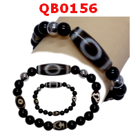 QB0156 : สร้อยข้อมือหินทิเบต 1 ตา ฟ้าดิน ลายหินเก่า