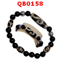 QB0158 : สร้อยข้อมือหินทิเบต ลายปลา(กรีนธารา) ลายหินเก่า