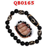 QB0165 : สร้อยข้อมือหินทิเบต ลาย3 ตา เขี้ยวเสือ  ลายหินเก่า