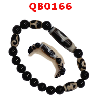 QB0166 : สร้อยข้อมือหินทิเบต ลายตะขอ  ลายหินเก่า