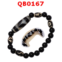 QB0167 : สร้อยข้อมือหินทิเบต ลายเขี้ยวเสือ ลายหินเก่า